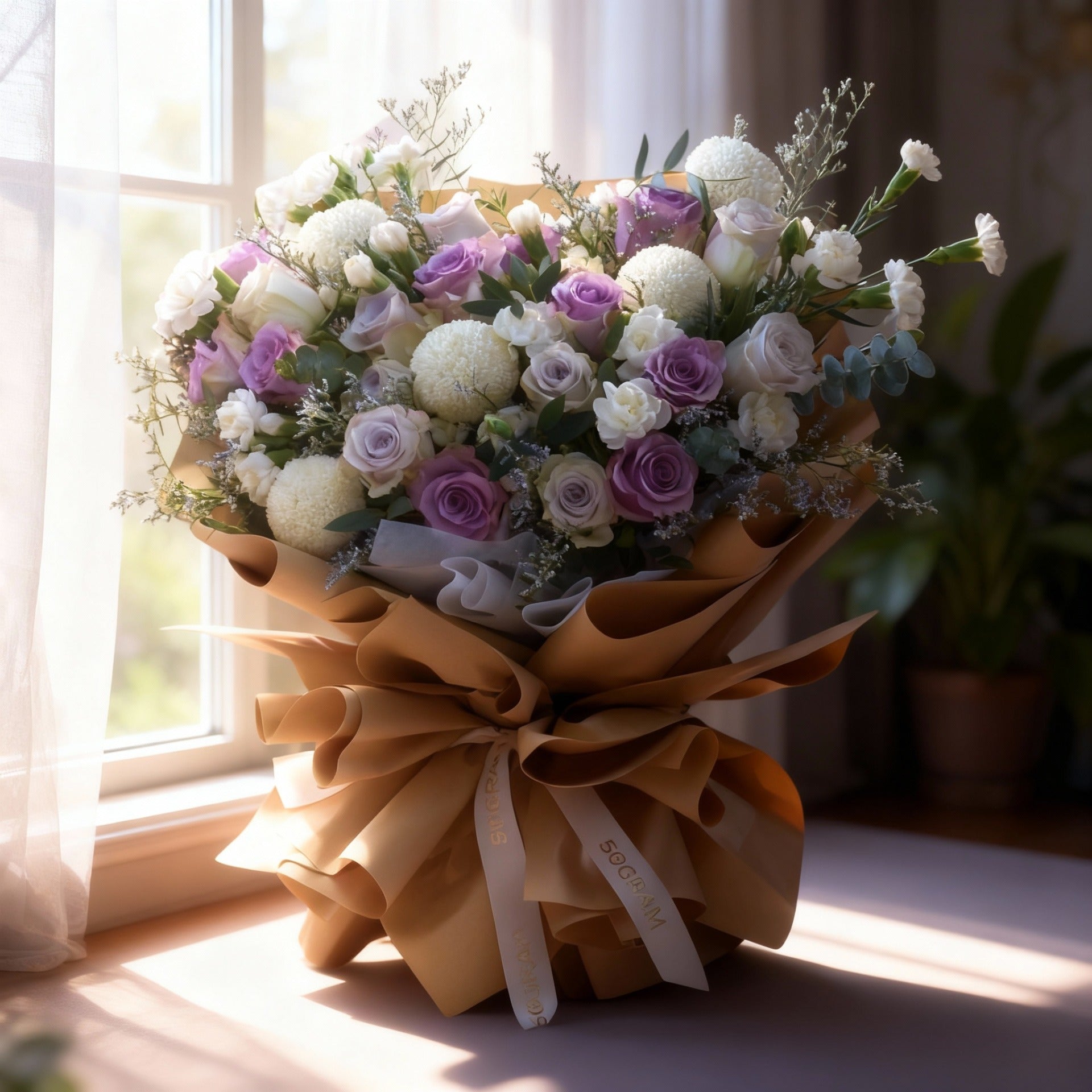 Mauve Elegance Purple Roses Hand Bouquet image 1