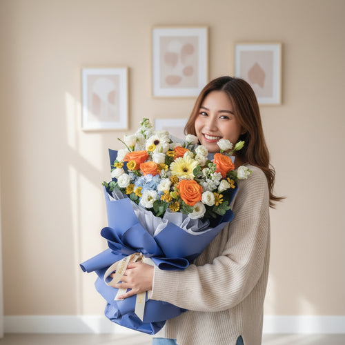 Blue Ember Orange Roses Hand Bouquet image 1