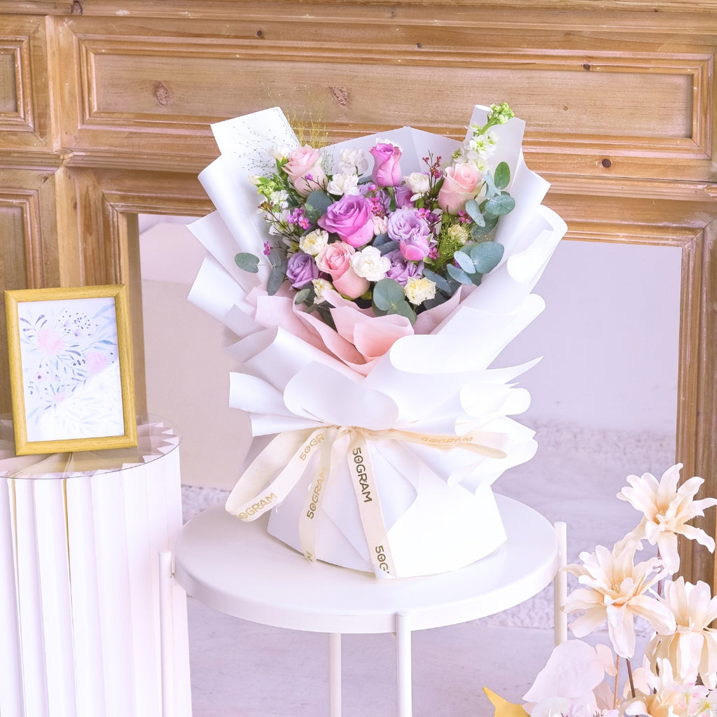Lovely Blush Pink Purple Roses Hand Bouquet image 9