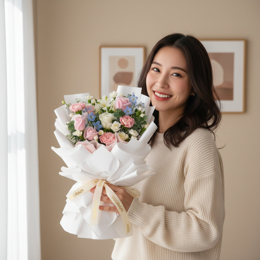Cotton Kiss Pink Roses Hand Bouquet image 1