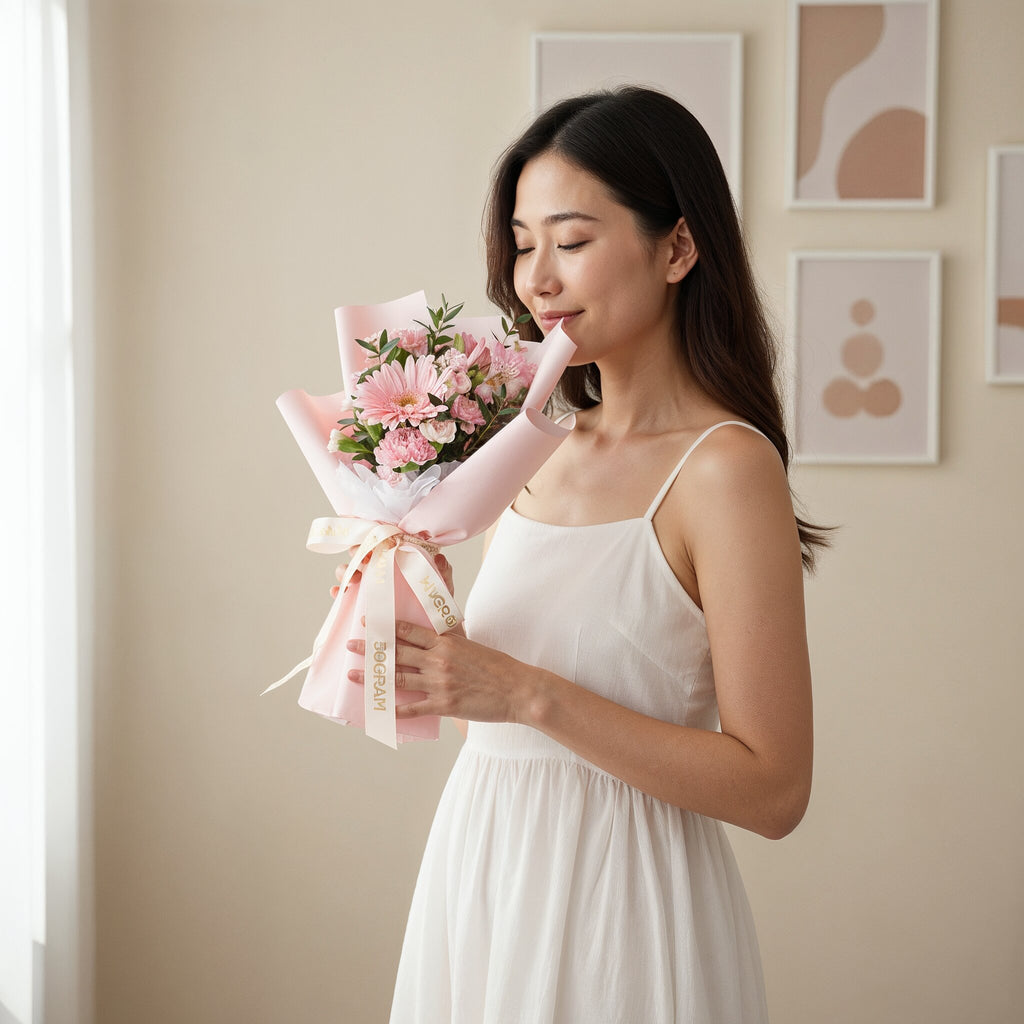 Pinkie Pop Pink Daisy Carnation Hand Bouquet image 1