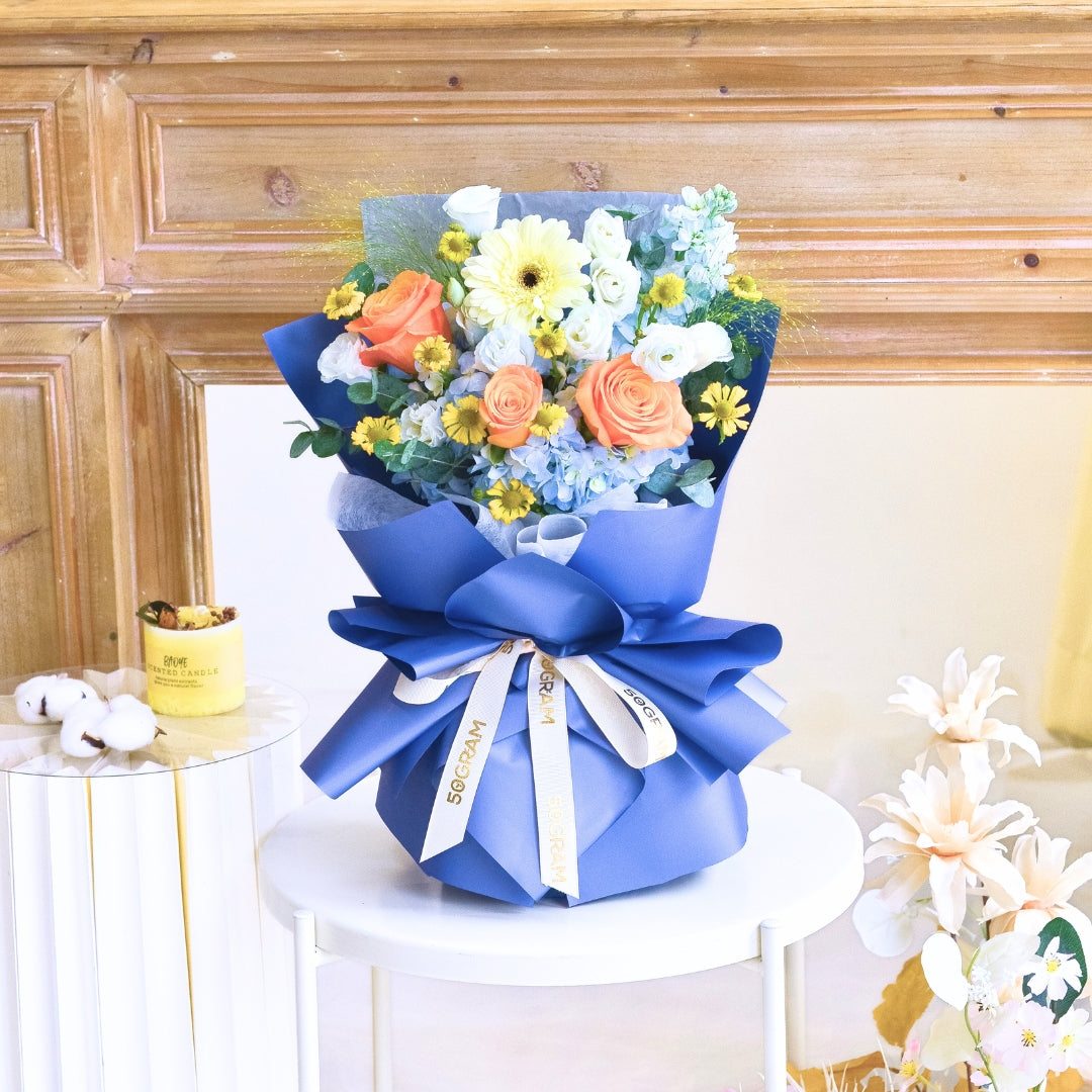 Blue Ember Orange Roses Hand Bouquet image 10