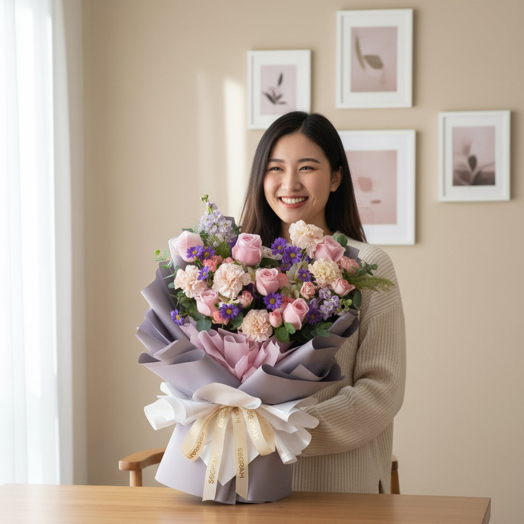 Duska Bloom Pink Roses Hand Bouquet image 1