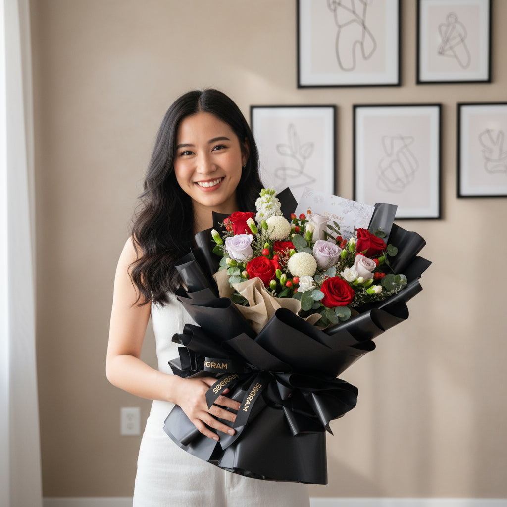 Moonlit Love Red Roses Hand Bouquet image 1