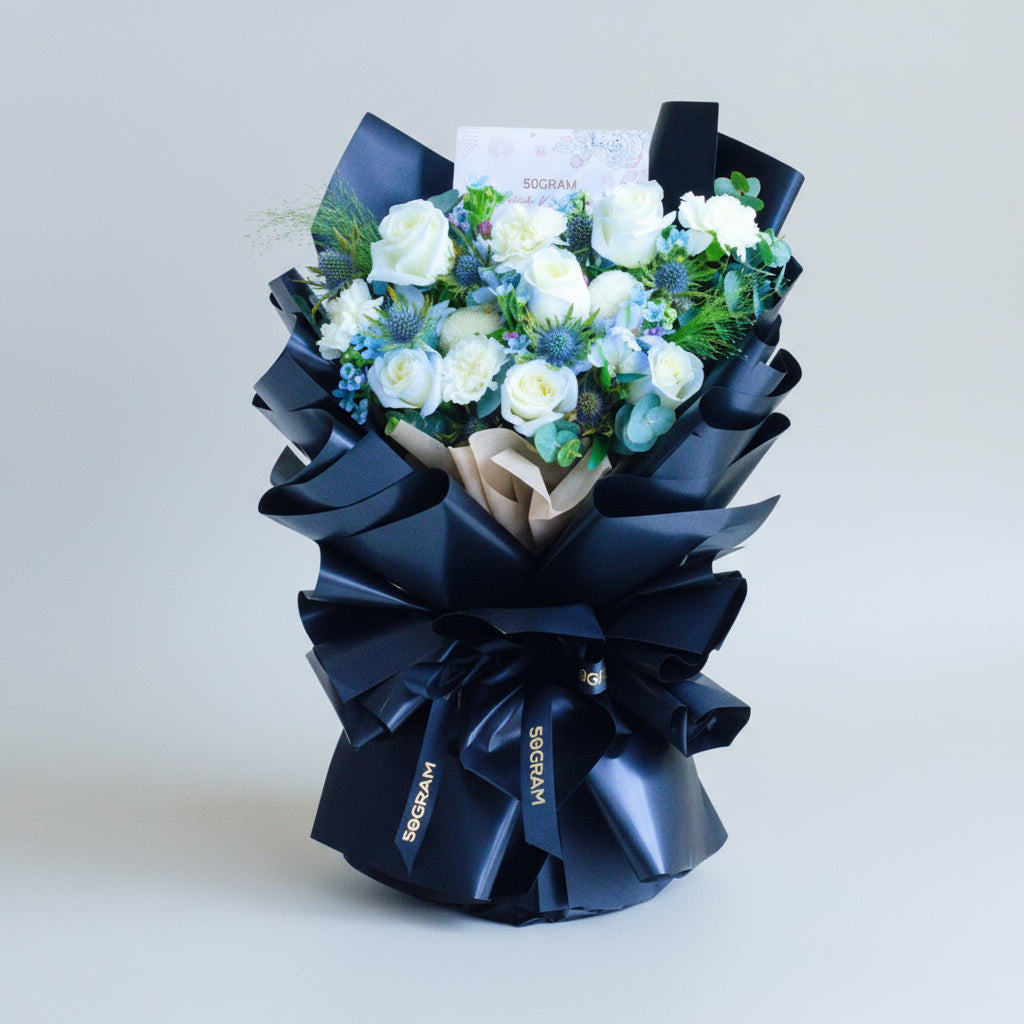 Frosted Elegance Light Blue Rose Hand Bouquet image 0