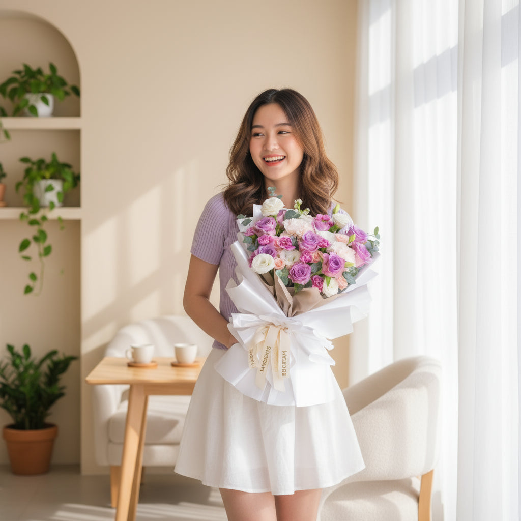 Violet Grace Purple Rose Hand Bouquet image 1