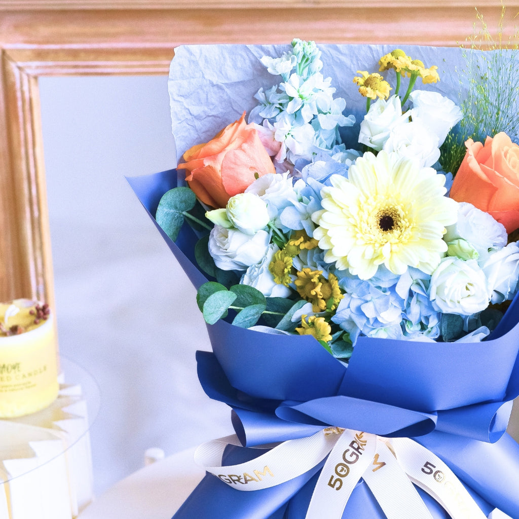 Blue Ember Orange Roses Hand Bouquet image 17