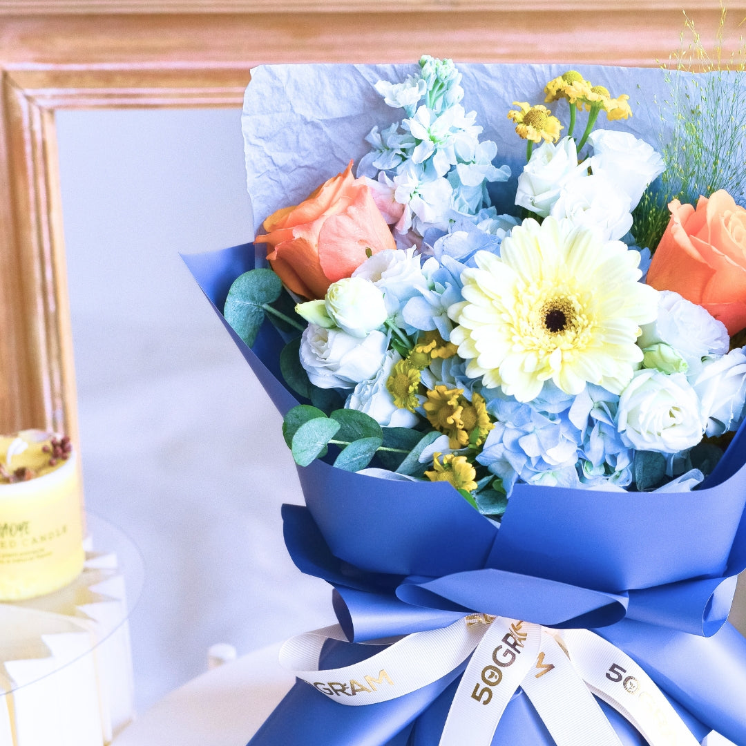 Blue Ember Orange Roses Hand Bouquet image 17