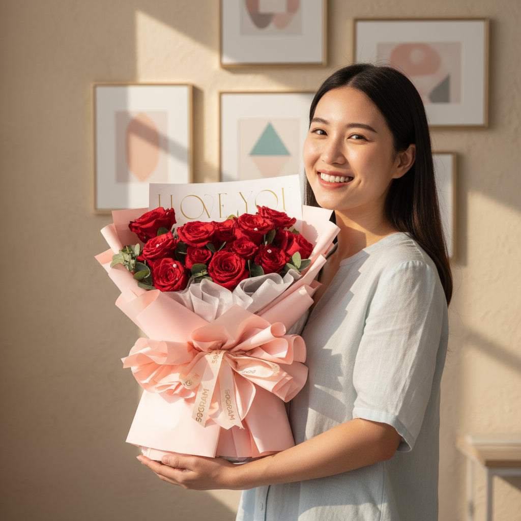 Crimson Whispers Red Roses Hand Bouquet image 2
