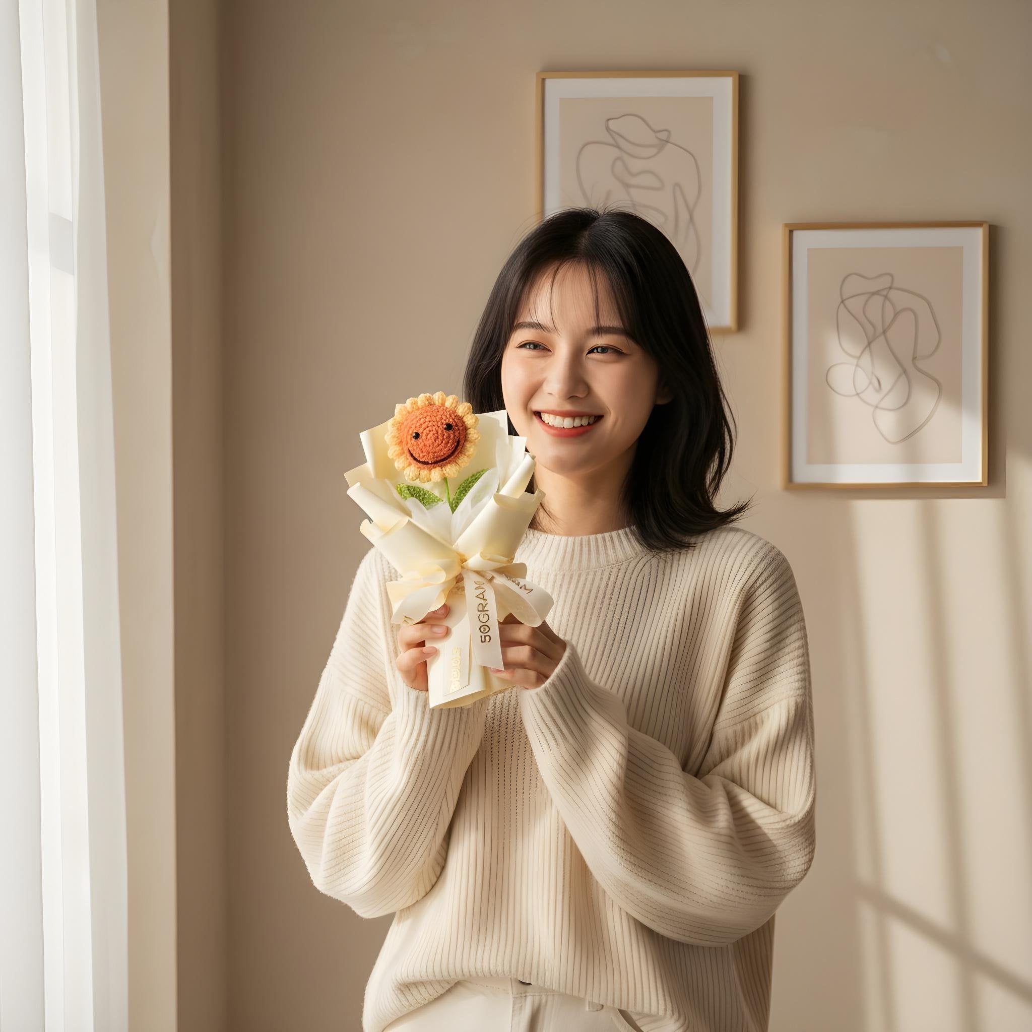 Smile in Bloom Crochet Mini Hand Bouquet image 1