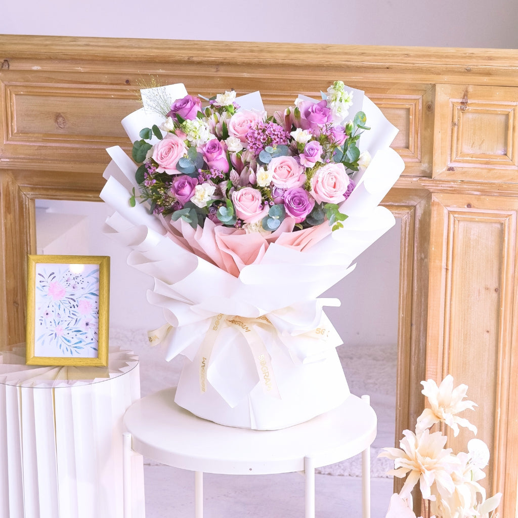 Lovely Blush Pink Purple Roses Hand Bouquet image 13