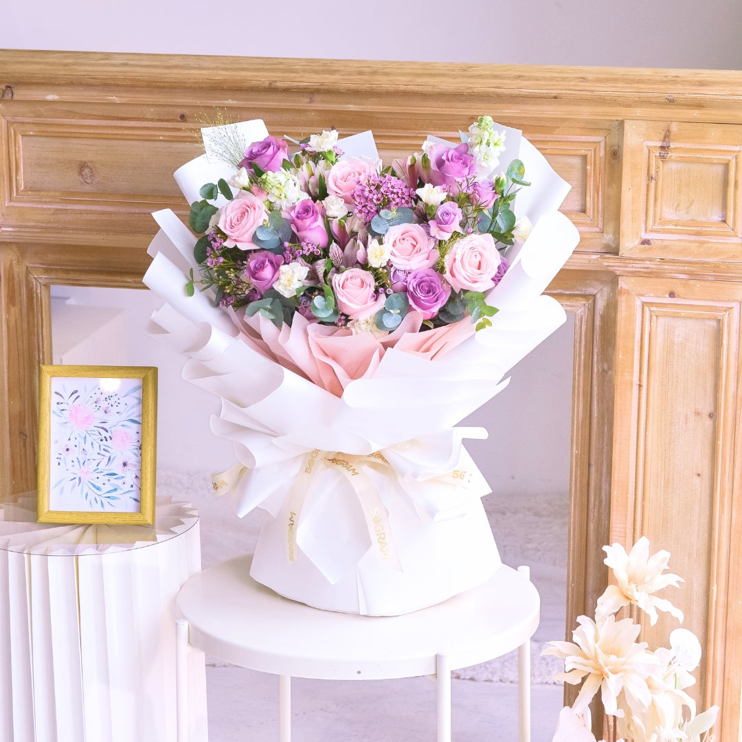 Lovely Blush Pink Purple Roses Hand Bouquet image 13