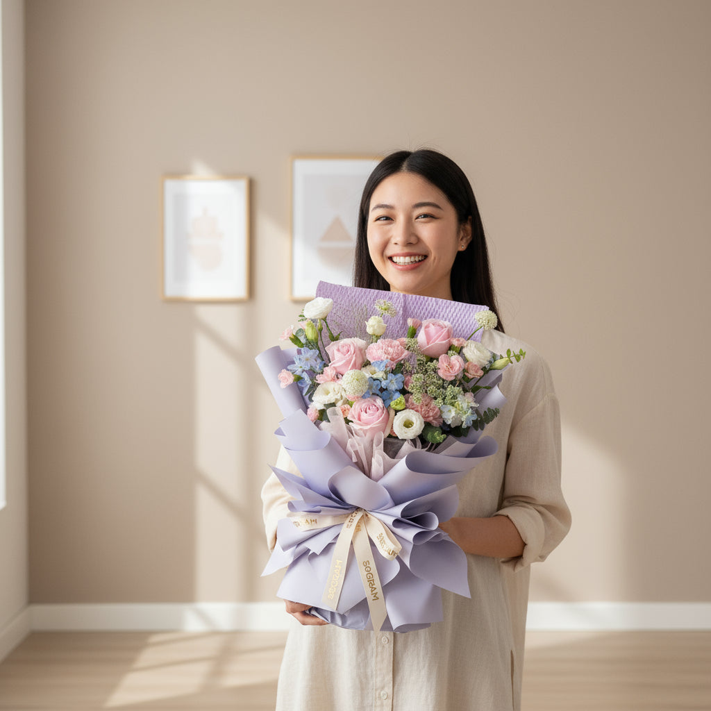 Mauve Dusk Pink Roses Hand Bouquet image 1
