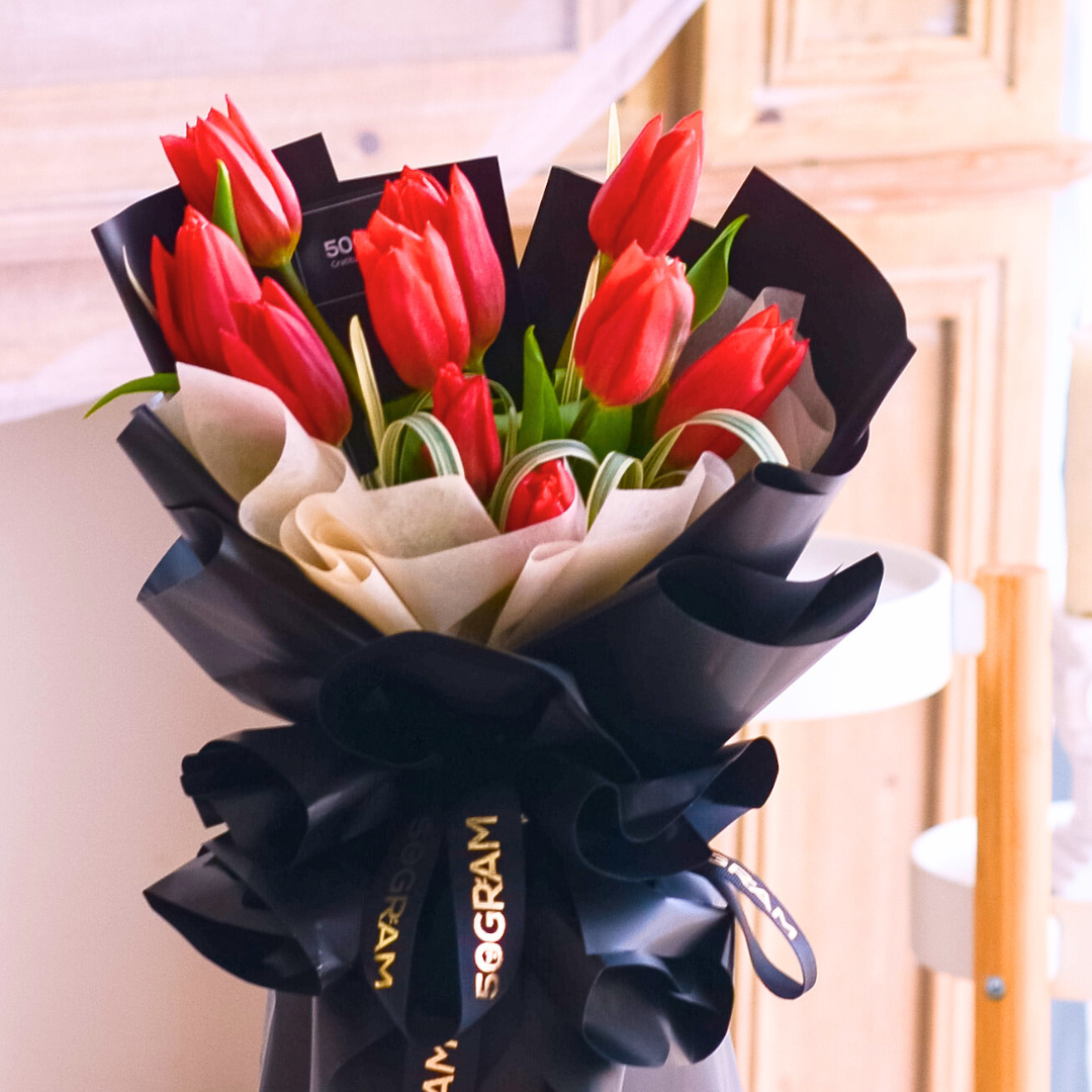 Kissed by Tulips Red Tulip Hand Bouquet image 4