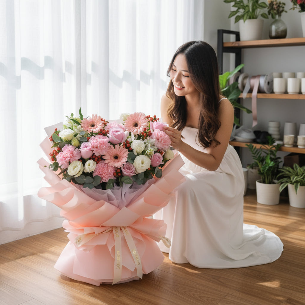 Gentle Grace Pink Daisy Hand Bouquet image 1