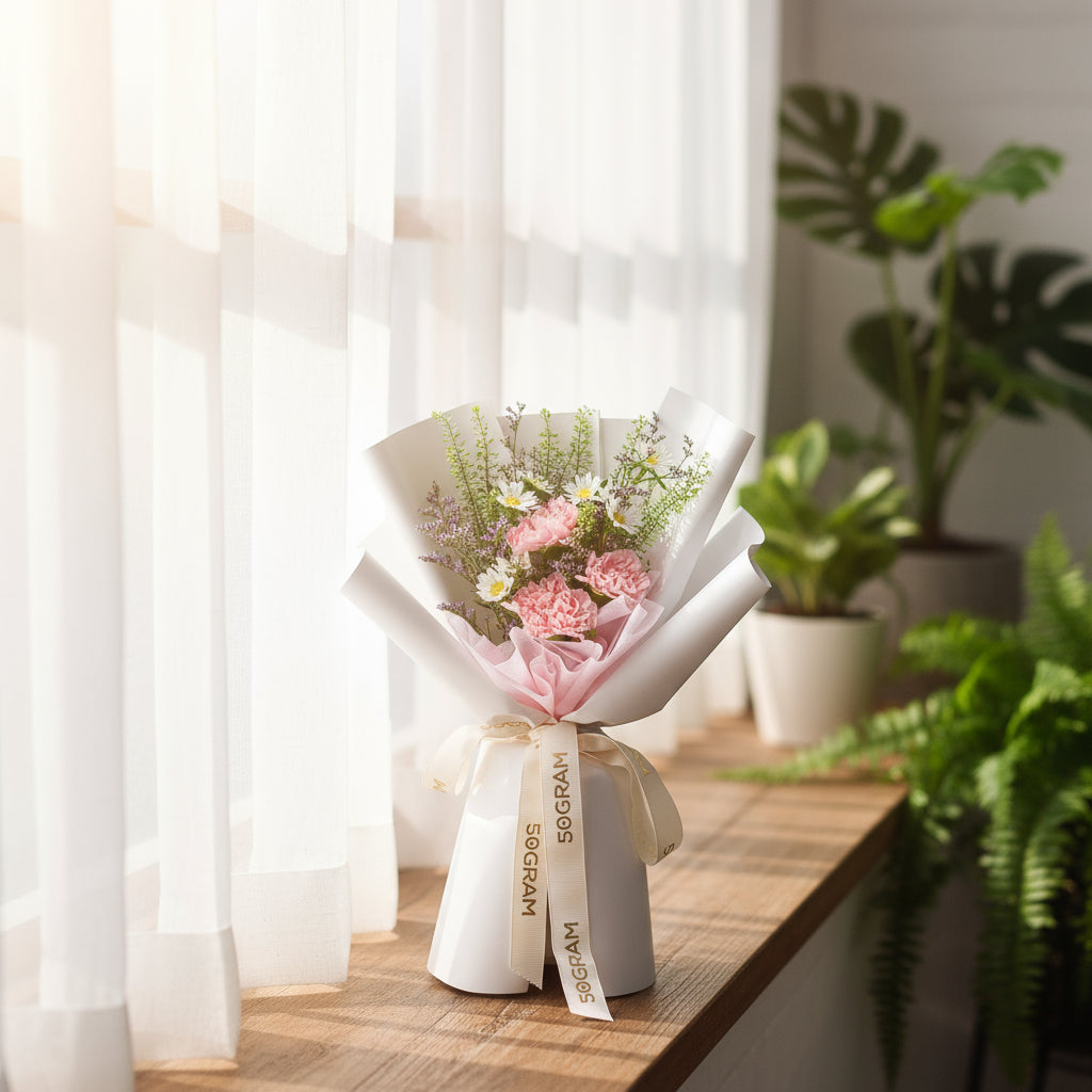 Dainty Glow Pink Carnation Hand Bouquet image 2