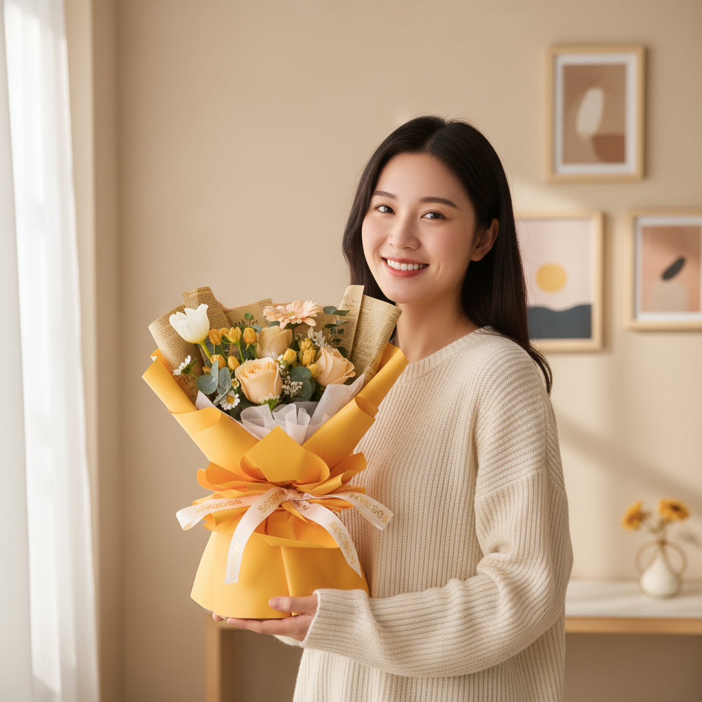 Sunset Symphony Champagne Roses Hand Bouquet image 3
