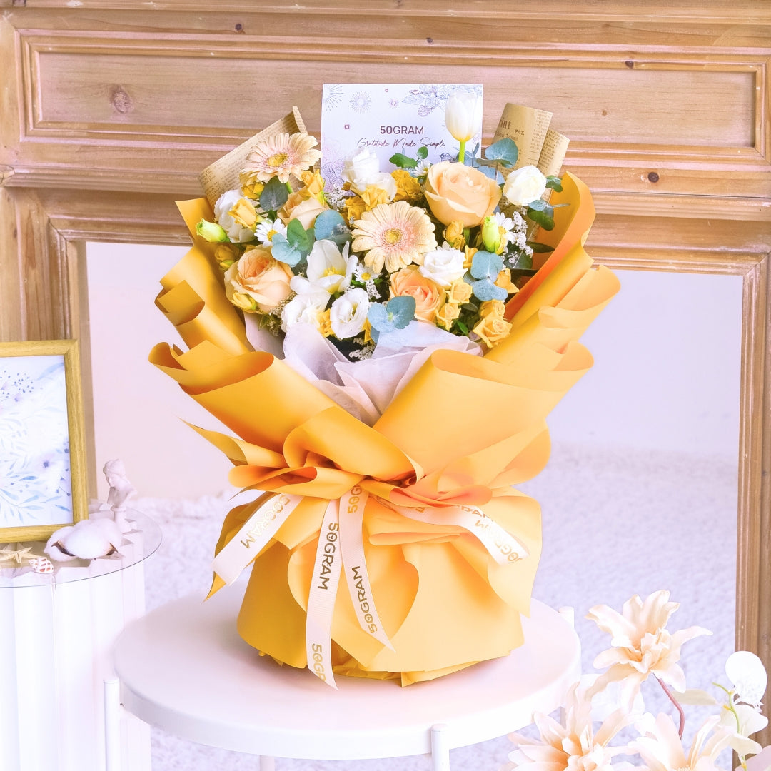 Sunset Symphony Champagne Roses Hand Bouquet image 9