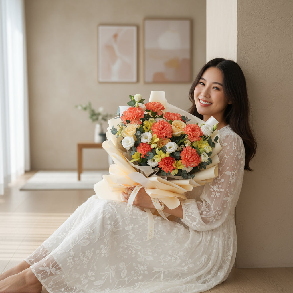Tender Grateful Orange Carnation Hand Bouquet image 3