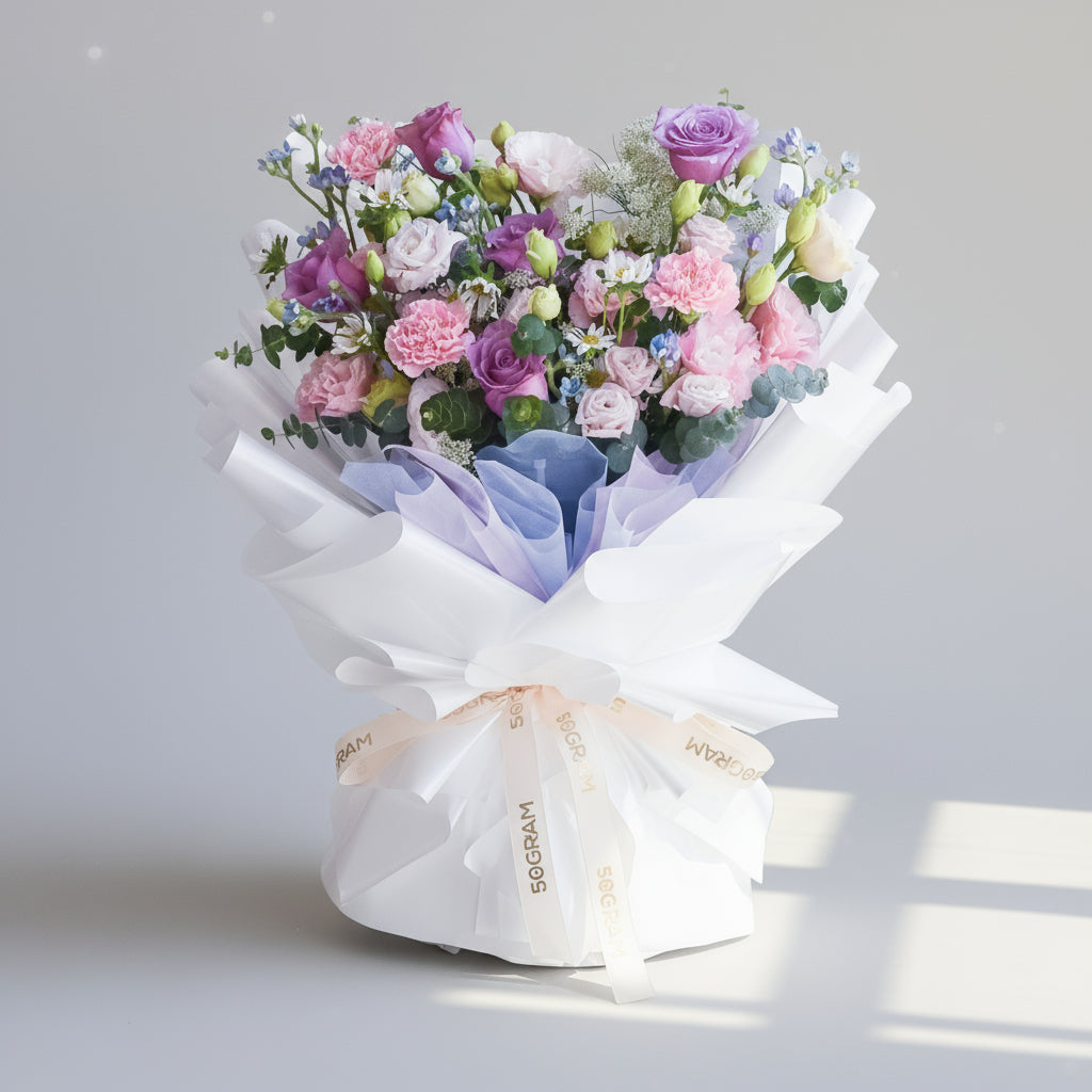 Fairy Floss Purple Roses Hand Bouquet image 0