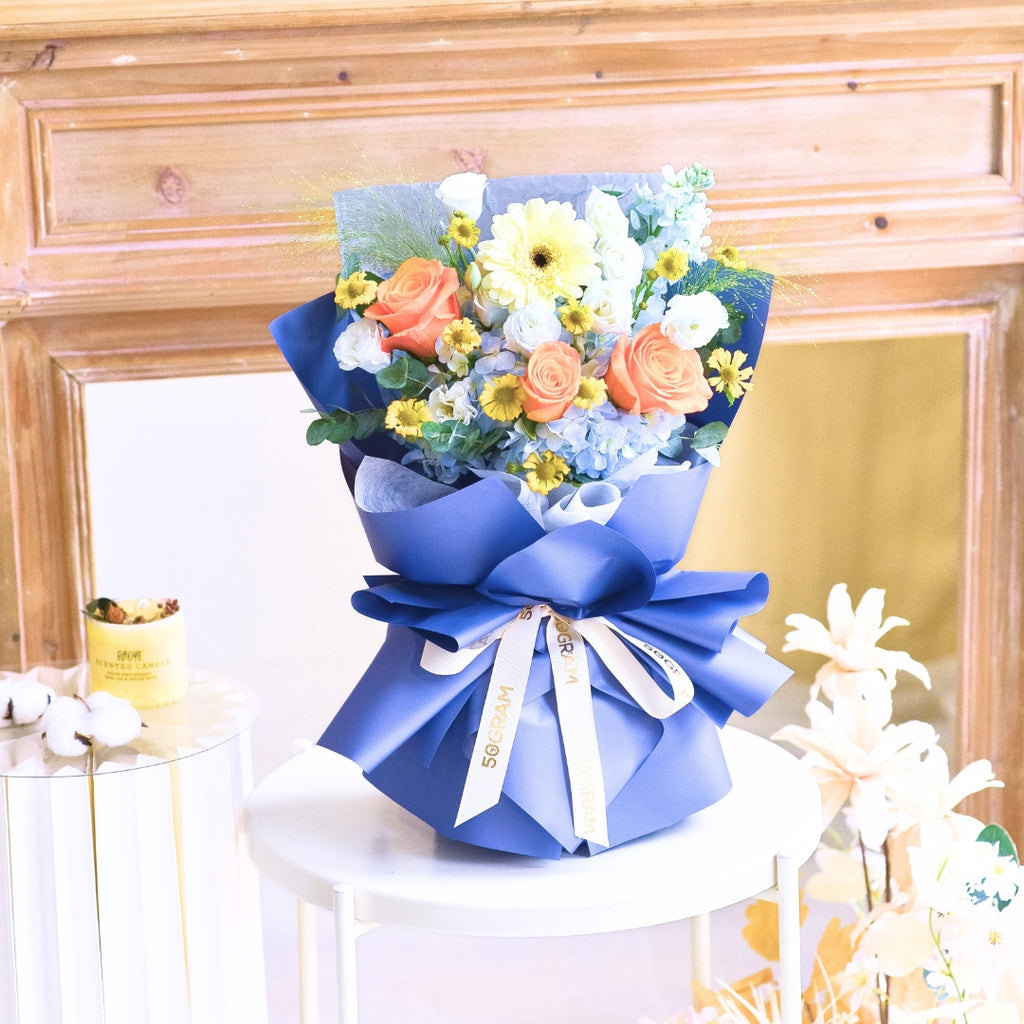 Blue Ember Orange Roses Hand Bouquet image 11
