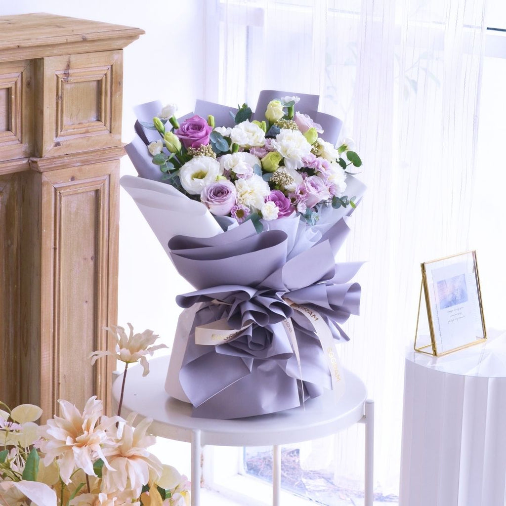 Misty Blooms Purple Roses Hand Bouquet image 10