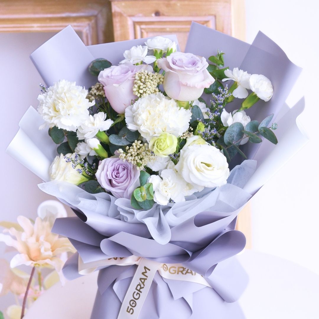Misty Blooms Purple Roses Hand Bouquet image 7