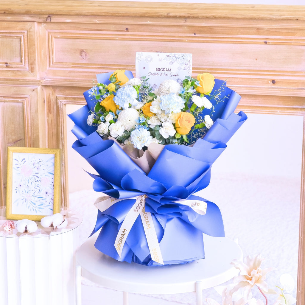 Blue Mirage Yellow Roses Hand Bouquet image 8