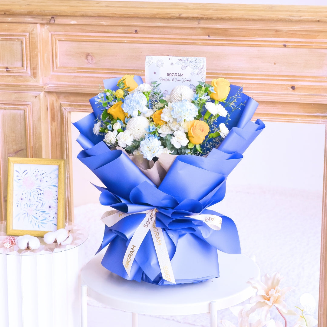 Blue Mirage Yellow Roses Hand Bouquet image 8