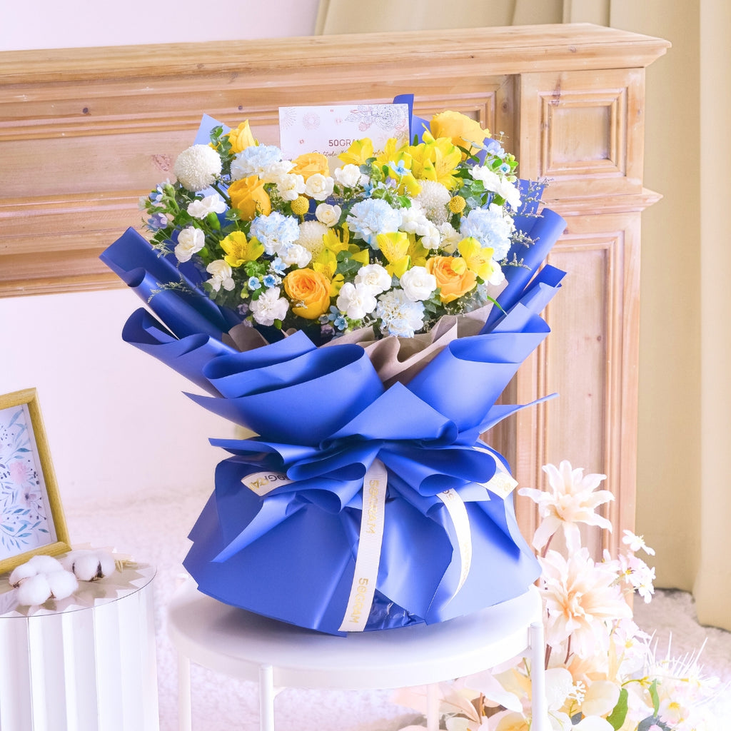 Blue Mirage Yellow Roses Hand Bouquet image 12