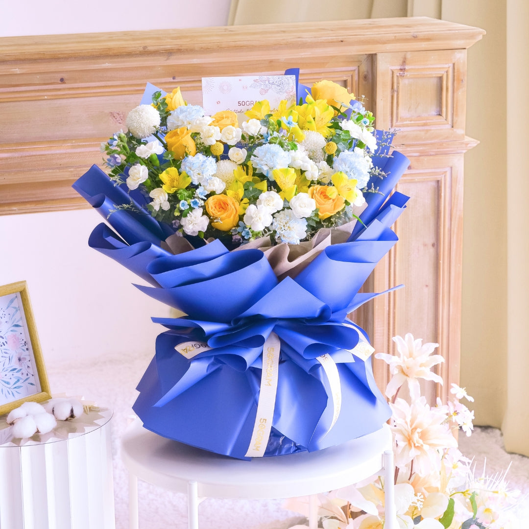 Blue Mirage Yellow Roses Hand Bouquet image 12