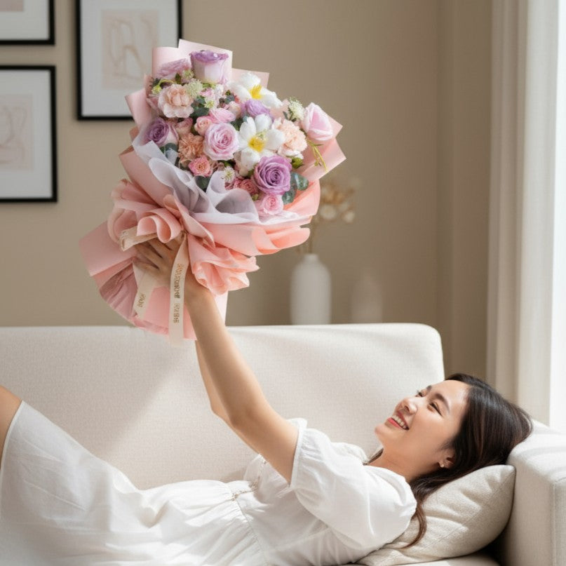 Violet Charm Posy Pink Purple Roses Hand Bouquet image 1