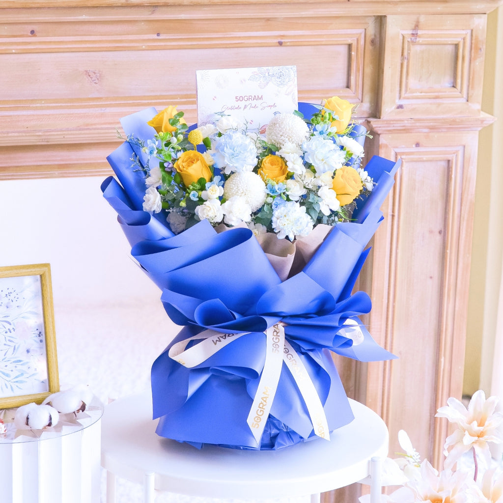 Blue Mirage Yellow Roses Hand Bouquet image 9