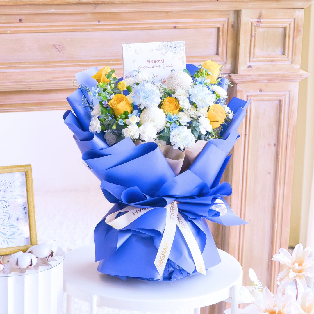 Blue Mirage Yellow Roses Hand Bouquet image 9