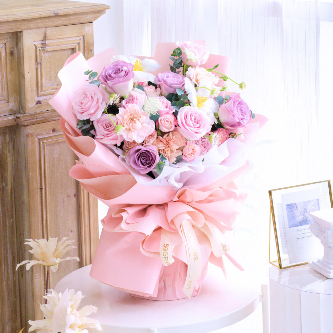 Violet Charm Posy Pink Purple Roses Hand Bouquet image 4