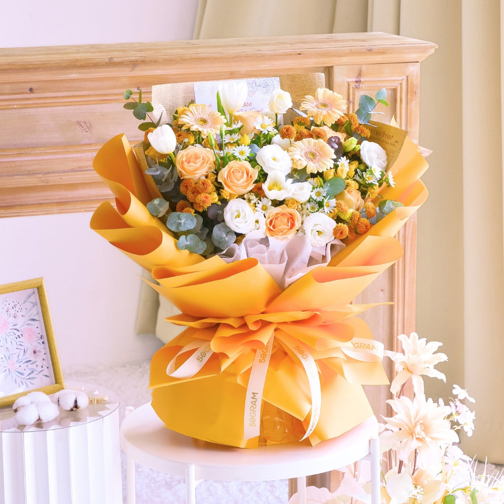 Sunset Symphony Champagne Roses Hand Bouquet image 10