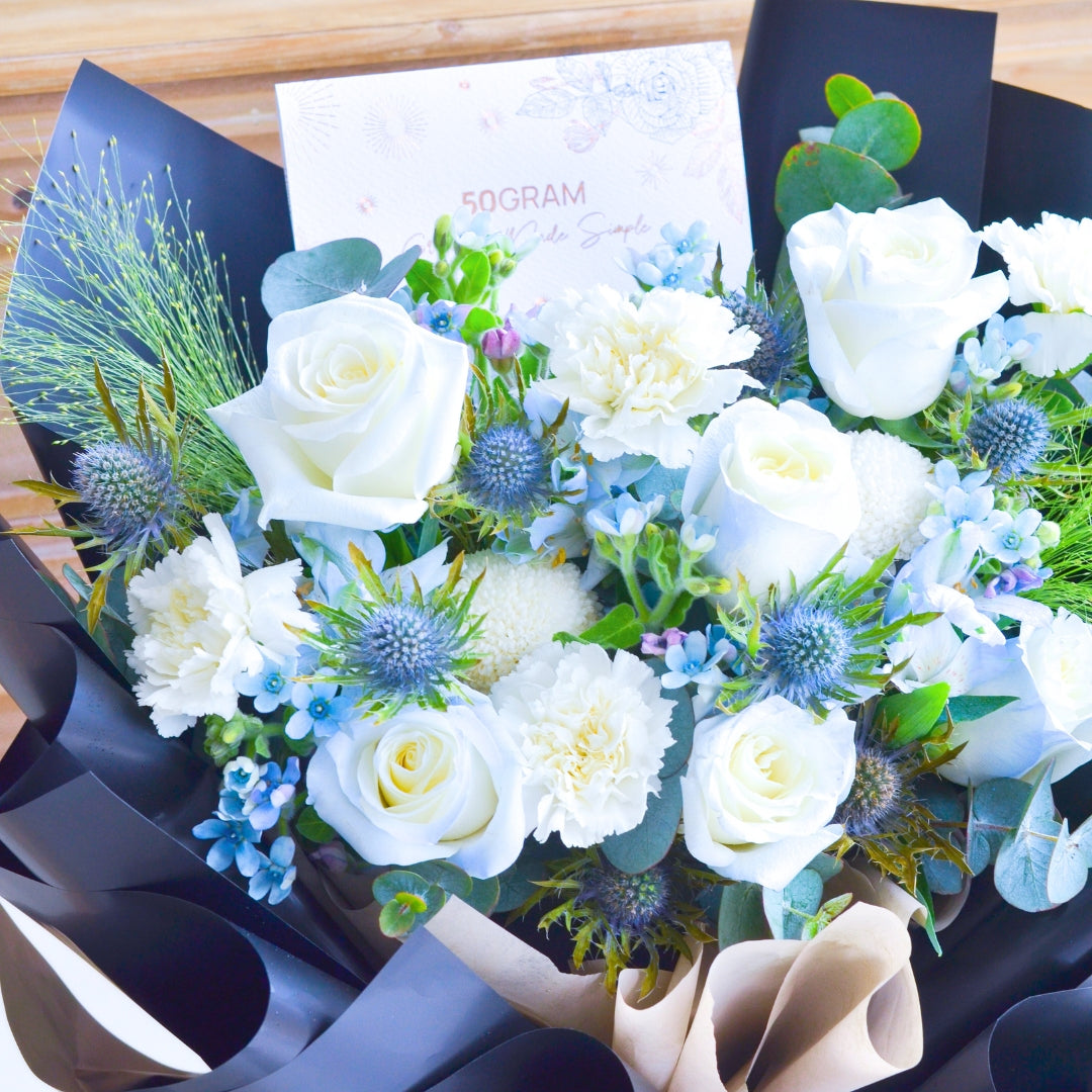 Frosted Elegance Light Blue Rose Hand Bouquet image 6