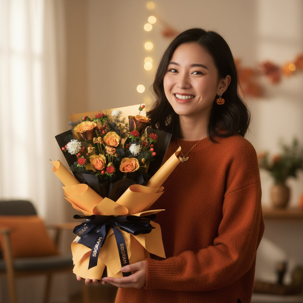 Pumpkin Kiss Orange Roses Hand Bouquet image 1