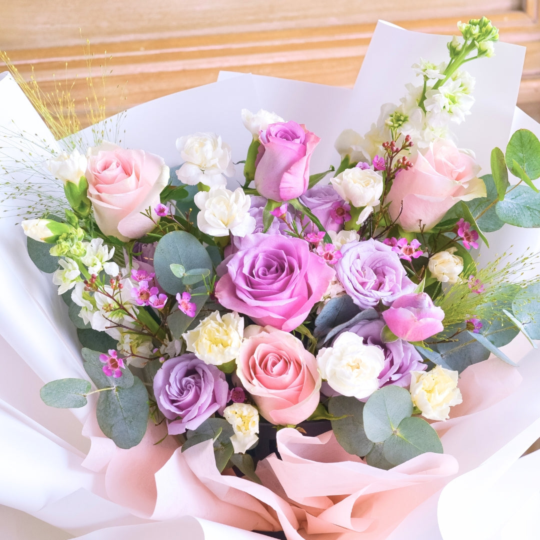 Lovely Blush Pink Purple Roses Hand Bouquet image 11