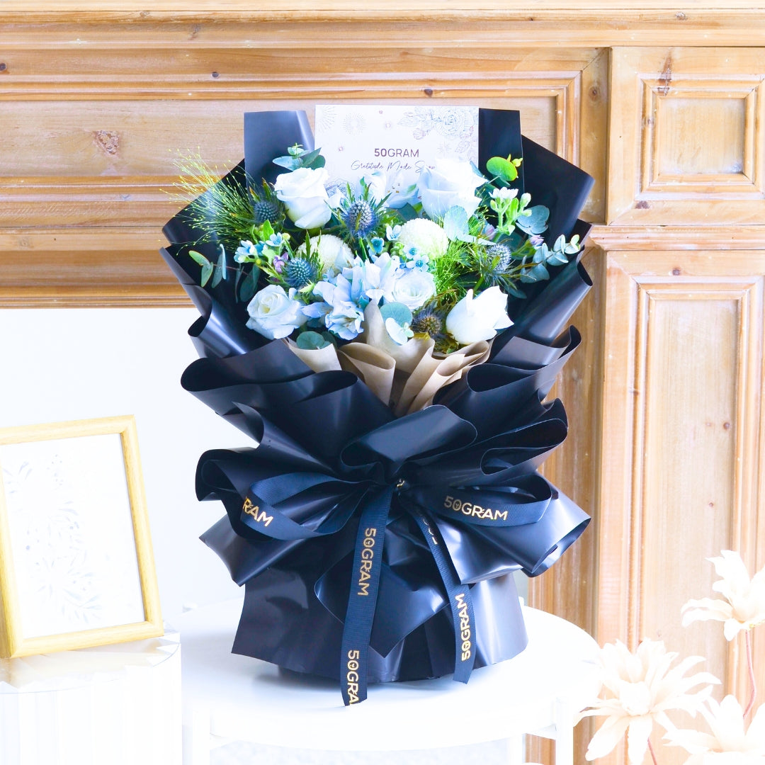 Frosted Elegance Light Blue Rose Hand Bouquet image 4