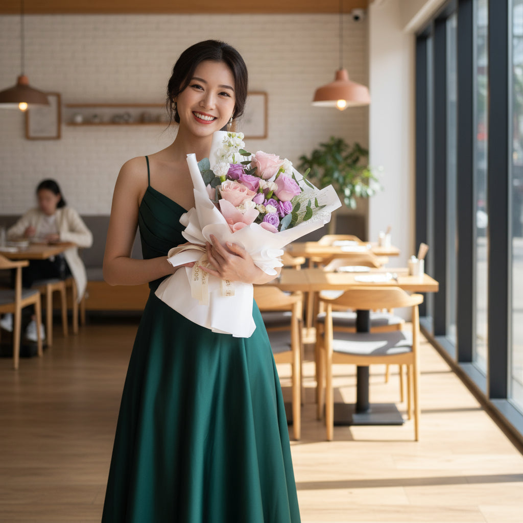 Lovely Blush Pink Purple Roses Hand Bouquet image 3