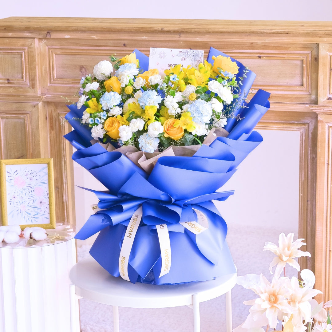 Blue Mirage Yellow Roses Hand Bouquet image 11