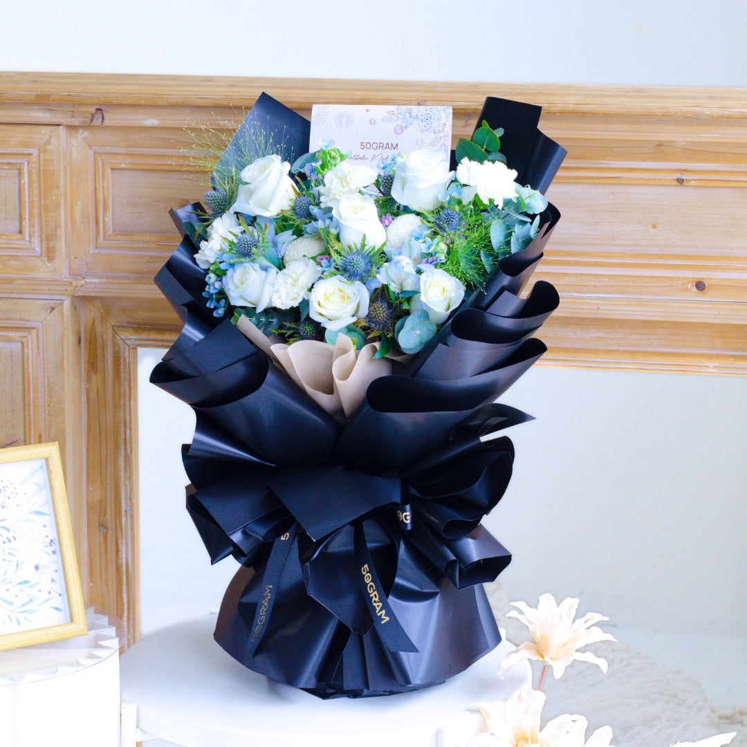 Frosted Elegance Light Blue Rose Hand Bouquet image 7