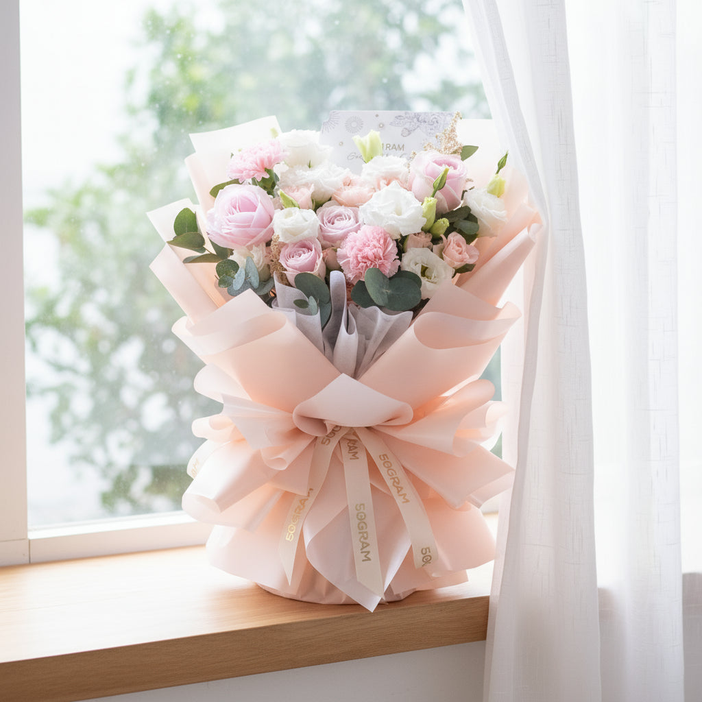 Amore Blossom Pink Rose Hand Bouquet - 9