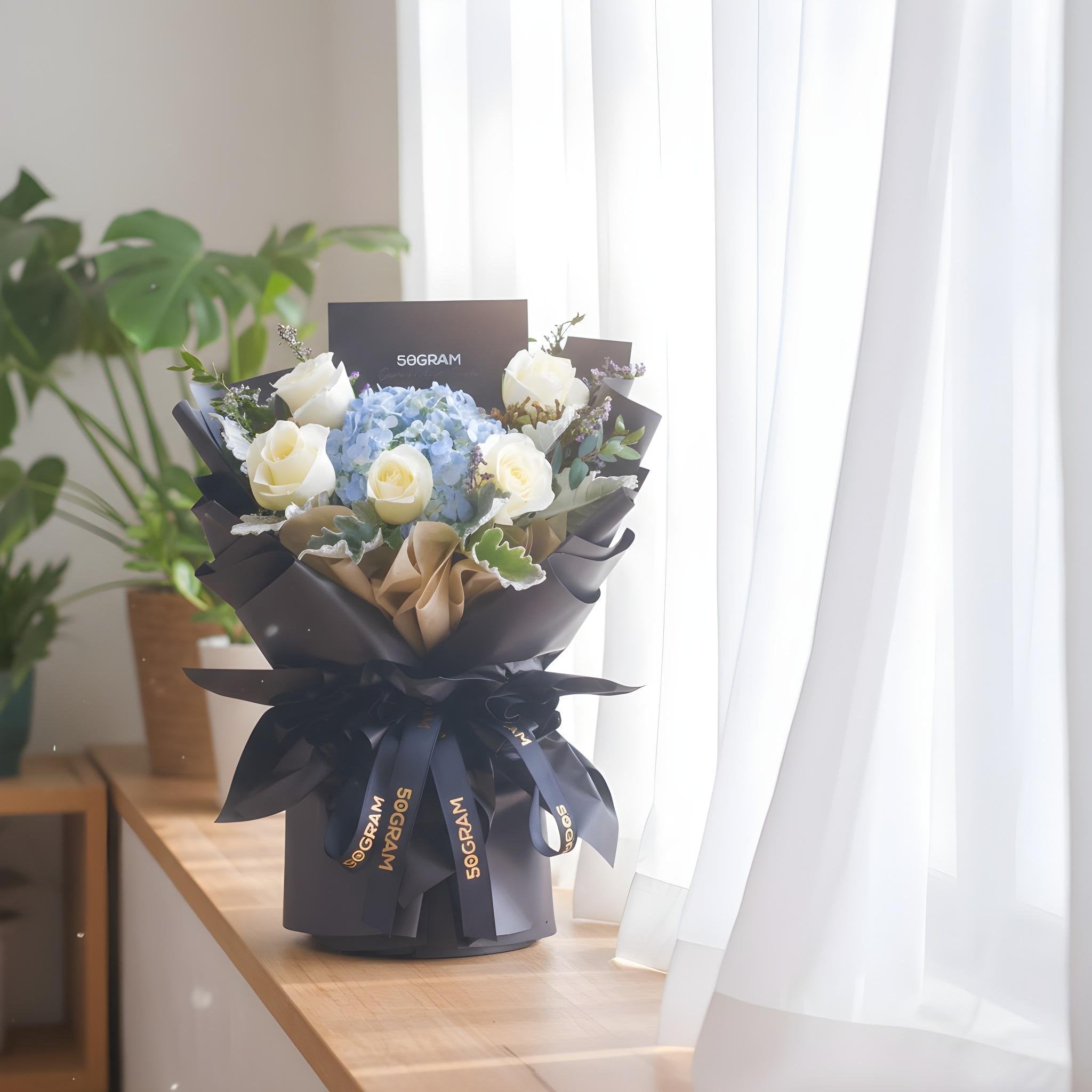 Aozora Blue Hydrangea Hand Bouquet