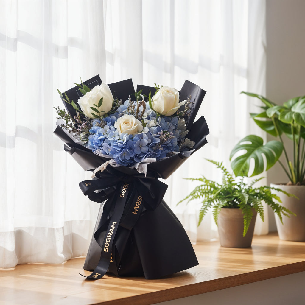 Aozora Blue Hydrangea Hand Bouquet