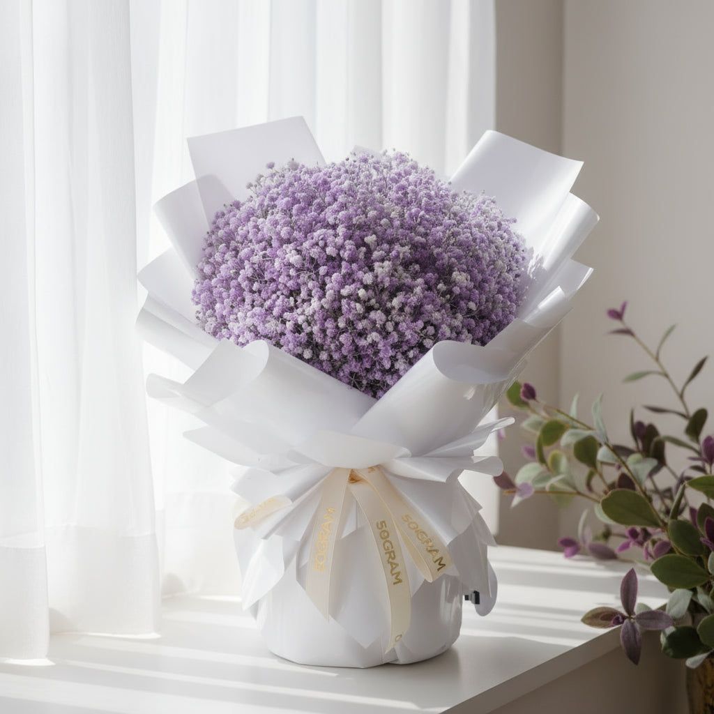 Baby Lavender Baby Breath Hand Bouquet