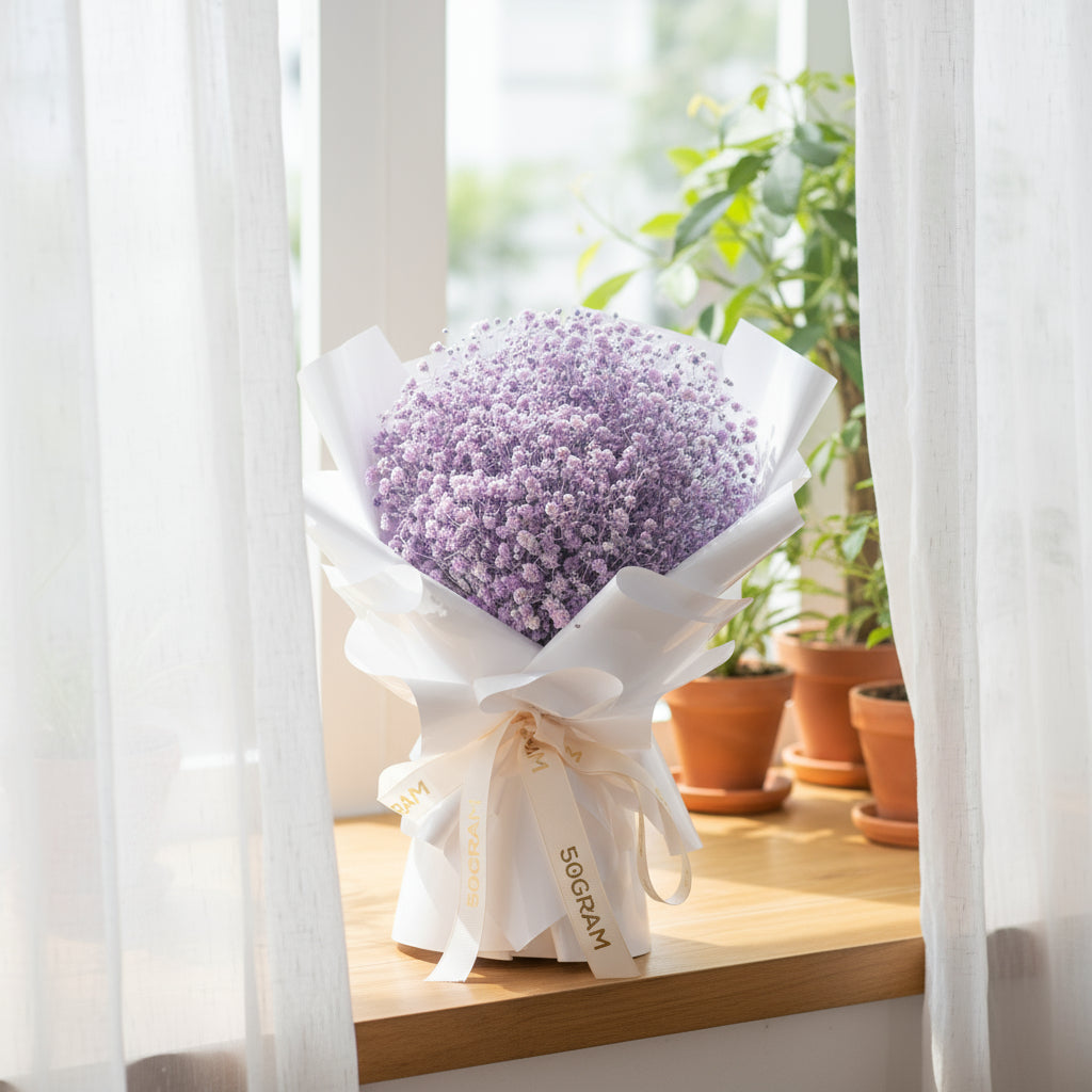 Baby Lavender Baby Breath Hand Bouquet