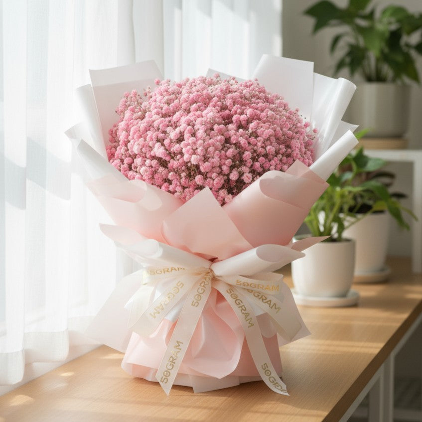 Baby Pink Baby Breath Hand Bouquet