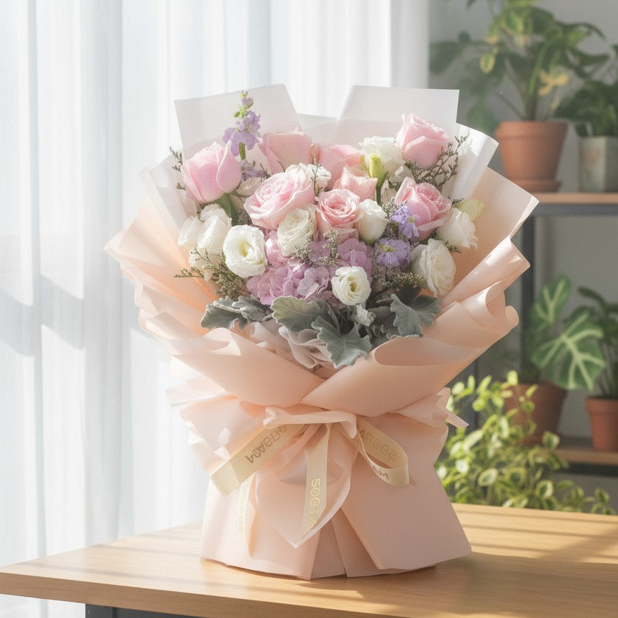 Blush Kiss Pink Hydrangea Hand Bouquet